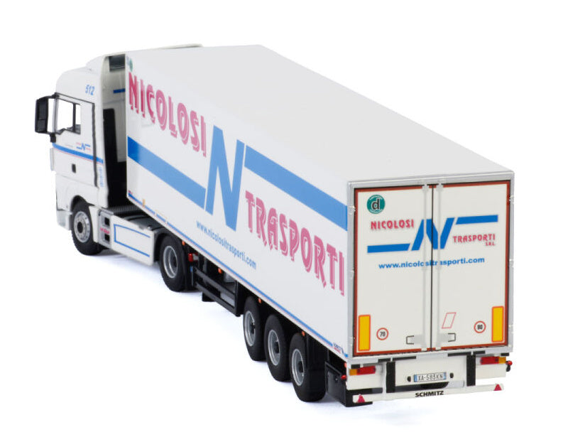 WSI MAN TGX XLX EURO6 4X2 REEFER TRAILER - 3 AXLE Nicolosi Trasporti 1:50 Truck Pre-built Model