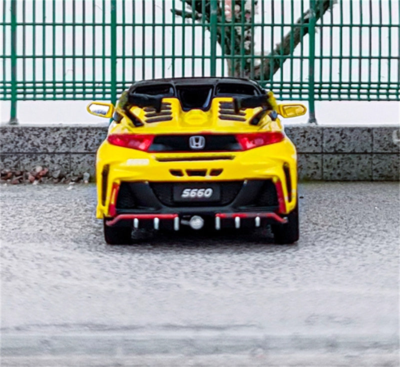 Mortal Honda S660 Mugen Convertible Wide body modified version Small tail yellow - with top cover Limited Edition 499PCS ONLY 1:64 Car Pre-built Model view10