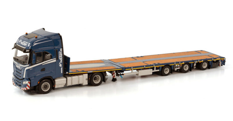 WSI IVECO S-WAY AS HIGH 4X2 MEGATRAILER FLATBED - 3 AXLE WOCKEN 1:50 Truck Pre-built Model