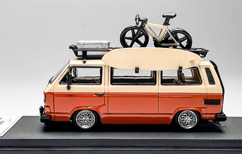 Mortal VW T3 Magway van BBS Orange + Orange Pink Double Combination with accessories 1:64 Car Pre-built Model view3