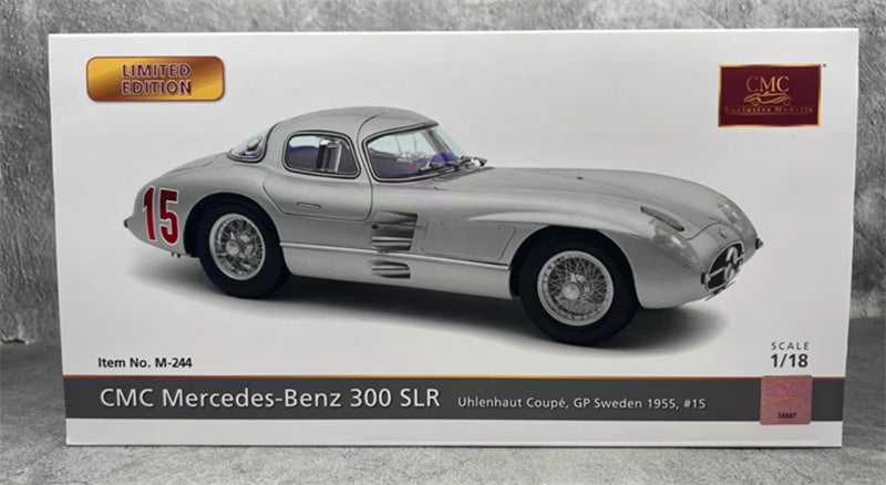 CMC Mercedes Benz 300 SLR Uhlenhaut Coupe GP Sweden 1955 #15 silver Limited Edition 1:18 Car Pre-built Model view10