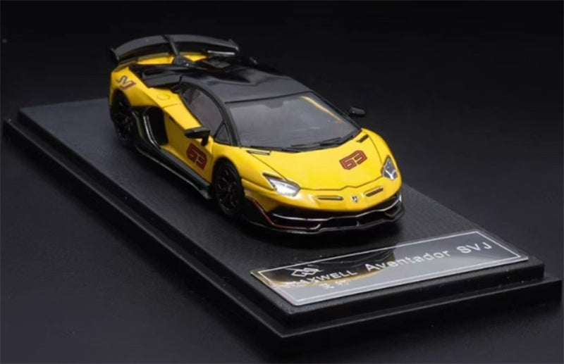 MAXWELL Lamborghini Aventador SVJ 63 Roadster Yellow hardtop 1:64 Car Pre-built Model view5