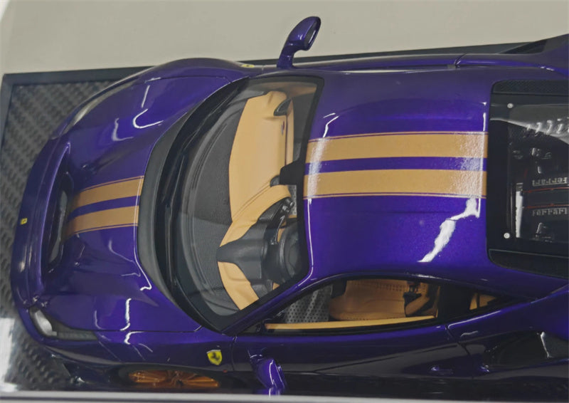 BBR MODELS Ferrari 488 Pista Viola AI Humad Hardtop Hong Kong Purple Gold Stripe Gold wheels Carbon fiber base Limited Edition 30PCS ONLY 1:18 Car Pre-built Model view11