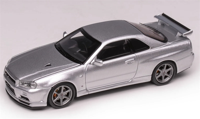 MOTORHELIX Nissan Skyline GT-R R34 V-spec II Silver - Silver Wheel Limited Edition 799PCS ONLY 1:64 Car Pre-built Model view4