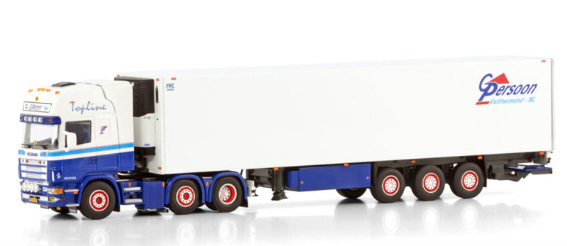 WSI  SCANIA 4 SERIES TOPLINE 6X2 TWIN STEER REEFER TRAILER - 3 AXLE G. Persoon valthermond NL 1:50 Truck Pre-built Model