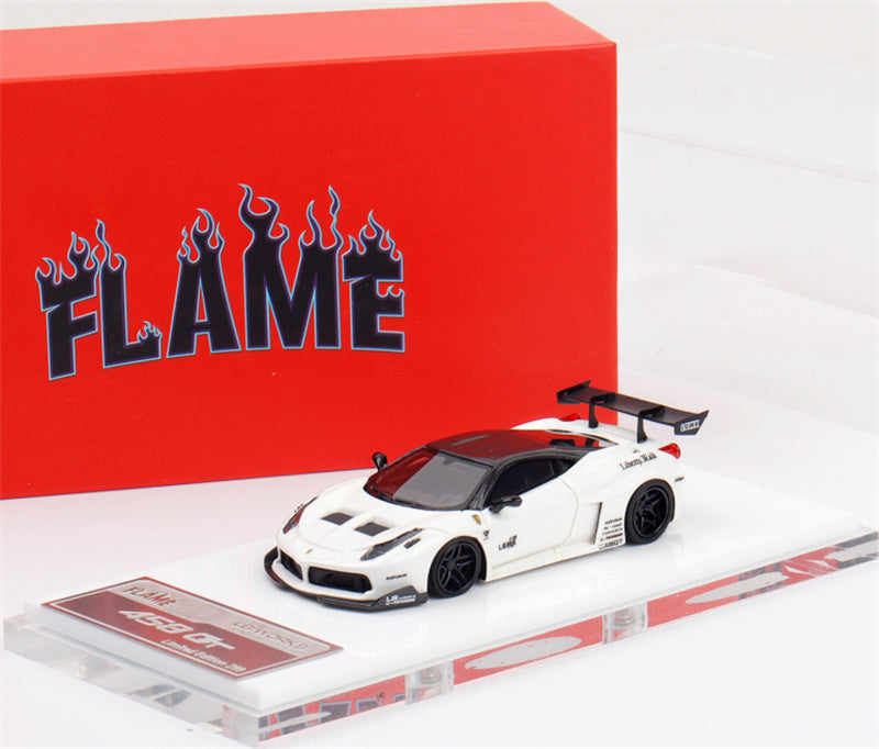 Flame Ferrari 458 GT LBWK wide body modified car Limited Edition 299PCS ONLY White Black Top noctilucent 1:64 Car Pre-built Model view7
