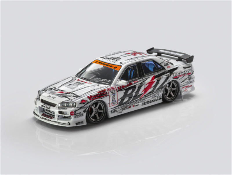 Mortal Nissan GTR ER34 BLITZ D1GP SKYLINE URAS Modified Edition 07 style with tail wing Limited Edition 899PCS ONLY 1:64 Car Pre-built Model view1