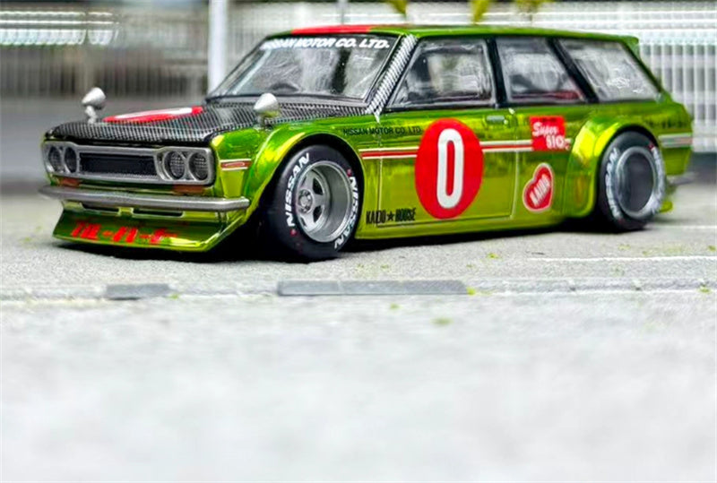 KaidoHouse x MiniGT Datsun KAIDO 510 #0 Wagon OG FLOW Yellow color box packaging 1:64 Car Pre-built Model view1