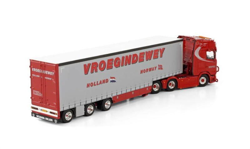 WSI SCANIA S HIGHLINE CS20H 6X2 TAG AXLE BOX TRAILER SEMI - 3 AXLE    VROEGINDEWEY 1:50 Truck Pre-built Model