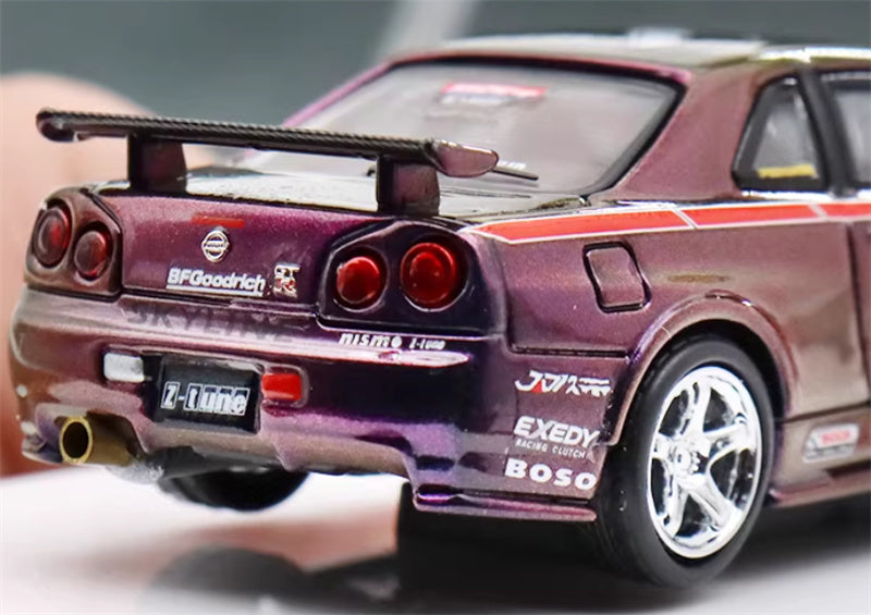 Stance Hunters Nissan Skyline GTR BNR34 Z-tune Chameleon Purple Limited Edition 599PCS ONLY 1:64 Car Pre-built Model view6