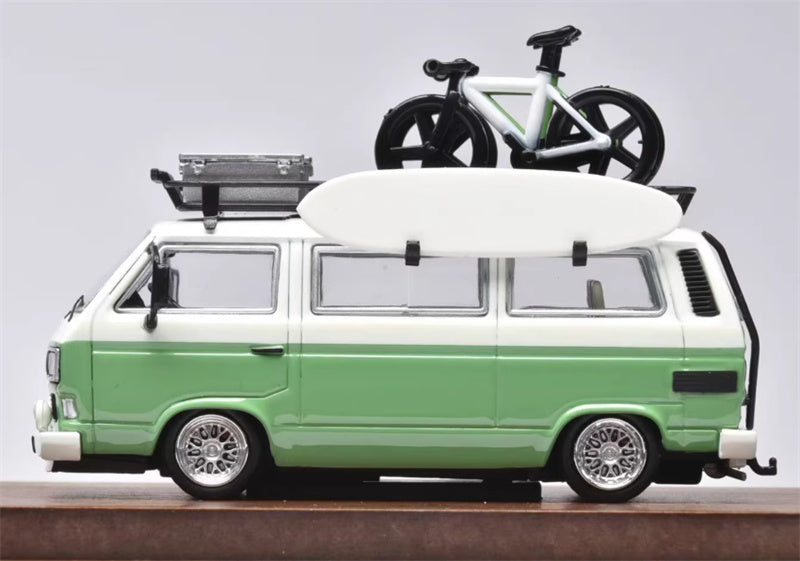 Mortal Model Volkswagen T3 Van BBS Low lying version White green double spelling With accessories 1:64 Car Pre-built Airliner Model Display view4
