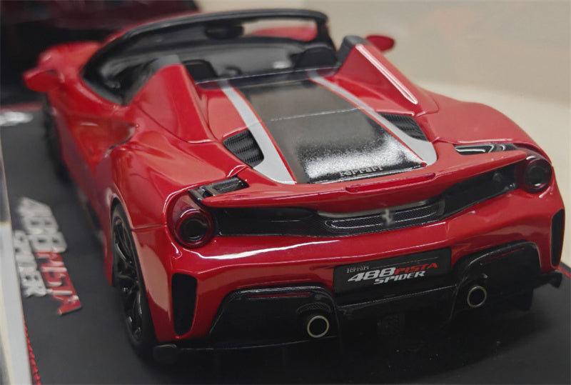 BBR MODELS Ferrari 488 Pista Spider Rosso Corsa 322 metal Standard Red Black Stripe Black Wheel Red Calipers Limited Edition 28PCS ONLY Leather base 1:18 Car Pre-built Model view9