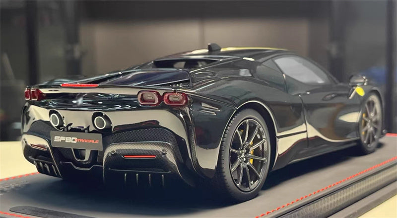 BBR MODELS Ferrari SF90 Stradale New Black Daytona Black wheel yellow calipers Leather base Limited Edition 30PCS ONLY 1:18 Car Pre-built Model view4