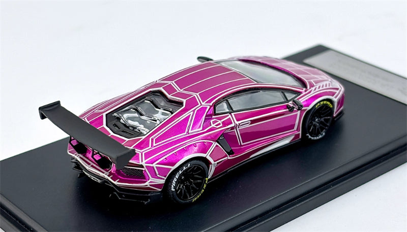 KING MODEL Lamborghini LP700 AVENTADOR Burst Pattern Luminous Edition Electroplating Pink 1:64 Car Pre-built Model view6