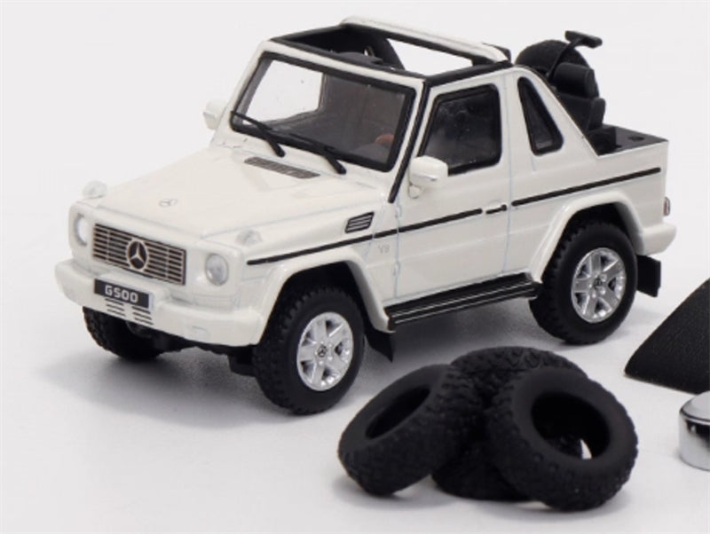 GCD Mercedes benz G500 two-door short-wheelbase convertible off-road with roof with 4 tires white LHD 1:64 Car Pre-built Model view5