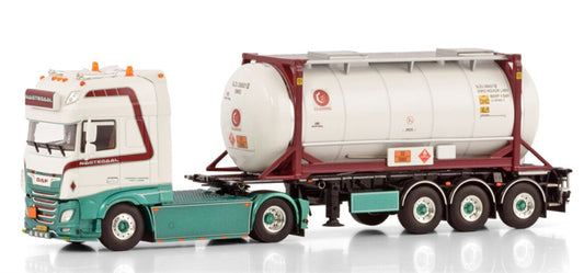 WSI  DAF XF SUPER SPACE CAB MY2017 4X2 30FT CONTAINER TRAILER - 3 AXLE + 20FT TANK CONTAINER Jan Nagtegaal Transport 1:50 Truck Pre-built Model