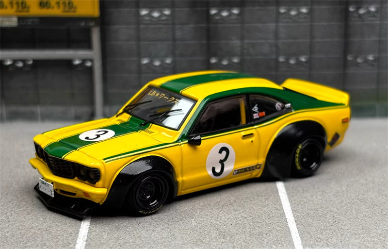 INNO64 Mazda RX3 LBWK Wide Body Modified Yellow # 3 1:64 car Pre-built Model view1