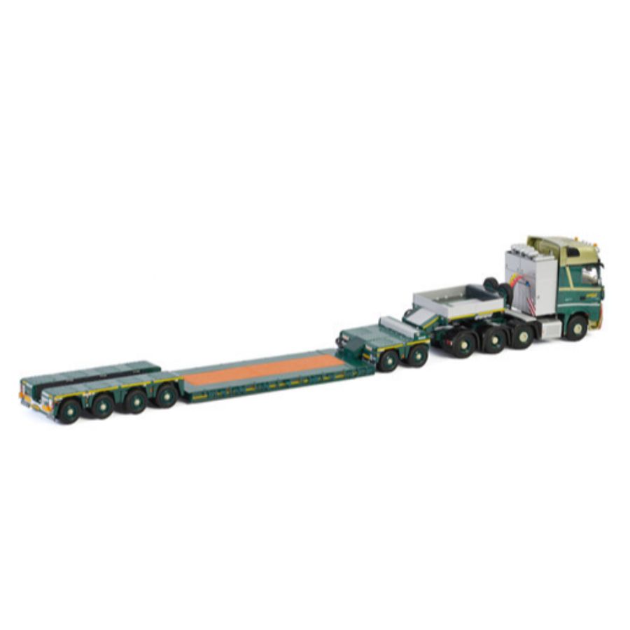 WSI BENZ ACTROS MP4 SLT GIGA SPACE 8X4 LOWLOADER 4 AXLE + DOLLY 2 AXLE BOLK TRANSPORT 1/50 DIECAST Truck