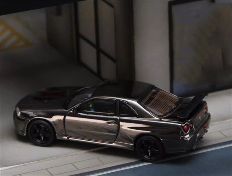 SW Nissan Skyline GTR BNR34 V-SPEC-II gray Limited Edition 299PCS ONLY 1:64 Car Pre-built Model view1