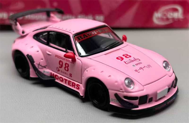 1:64 Porsche RWB 993 Matte Pink Hooters #98 Model model DIECAST Civil Car Model