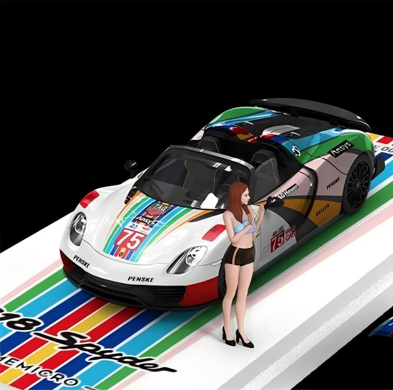 TimeMicro Porsche 918 Spyder Le Mans Colorful #75 Livery w/ Doll Version Limited Edition 999PCS ONLY 1:64 car Pre-built Model view1