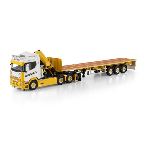 1:50 SCANIA MEDIACO R CR20N 6X4 FLATBED TRAILER 3 AXLE PK 65002 SH + JIB WSI Diecast Model