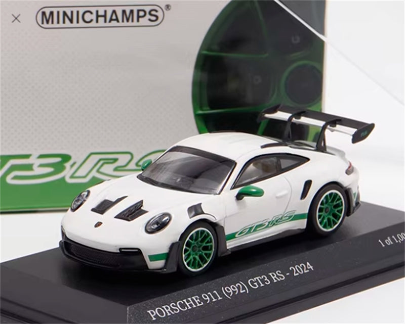 MINICHAMPS Porsche 911 GT3 RS 2024 White w/ Green Wheels Limited Edition 1000PCS ONLY 1:64 Car Pre-built Model