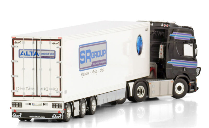 WSI SCANIA R HIGHLINE CR20H 6X2 TAG AXLE SEMI BOX TRAILER - 3 AXLE Alta Logistics / SR Group Logistics 1:50 Model