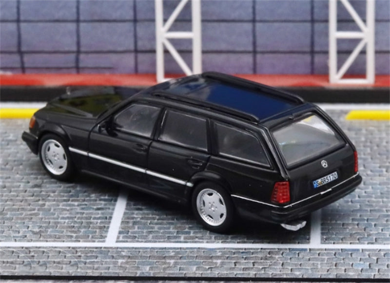 Mortal Mercedes Benz E-Class E300 station wagon S124 with 2 bicycles and luggage rack Black - Silver Wheel Regular Edition Limited Edition 599PCS ONLY 1:64 Car Pre-built Model view4