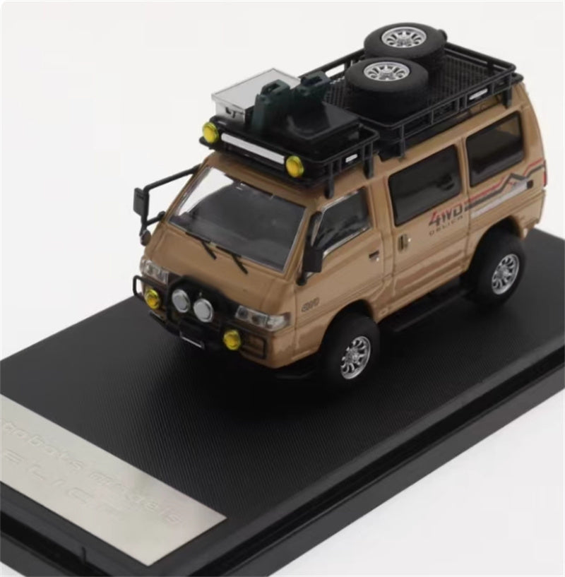 Autobots Models Mitsubishi Delica 3rd Generation Wagon 4X4 Off Road Modified Edition Desert Yellow w/ accessories 1:64 Car Pre-built Model view1