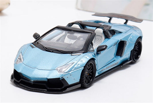 Rhino Model Lamborghini AVENTADOR LP700-4 LBWK Supercar Full Open Edition Limited Edition 500PCS ONLY ice blue - Black Wheel 1:64 Car Pre-built Model view1