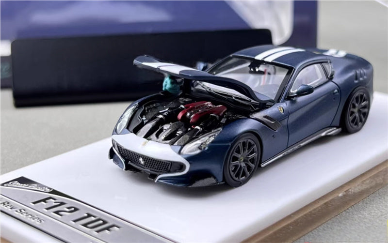 Stance Hunters Ferrari F12 TDF Supercar Limited Edition 499PCS ONLY Tour de France blue - white stripes 1:64 Car Pre-built Model view4