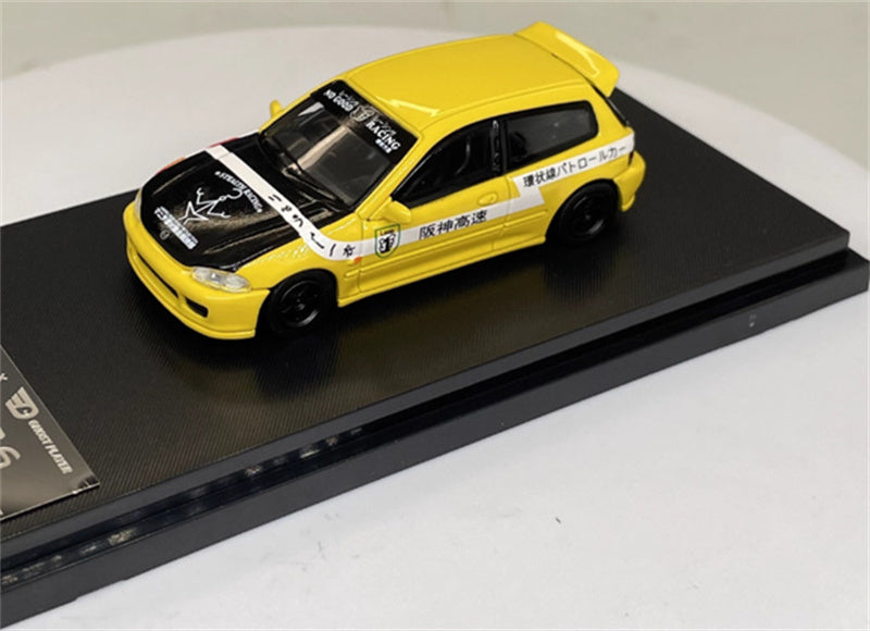 SW Honda Civic EG6 Yellow Hanshin Expressway Limited Edition 499PCS ONLY 1:64 Car Pre-built Model view1