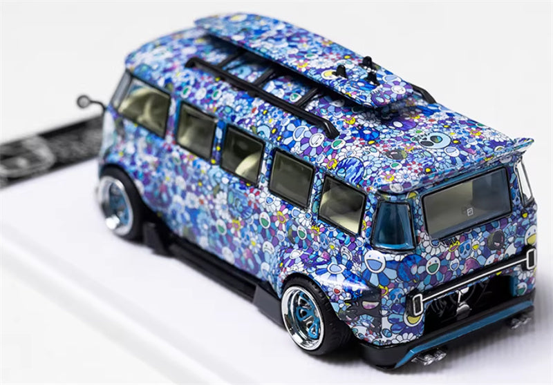 Liberty 64 Volkswagen T1 van Kombi wide body modified version Blue Sunflower 1:64 Car Pre-built Airliner Model Display view2