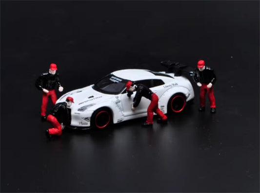 Hobby JAPAN Only Four red car repair workers 1:64 figure Pre-built Model view1