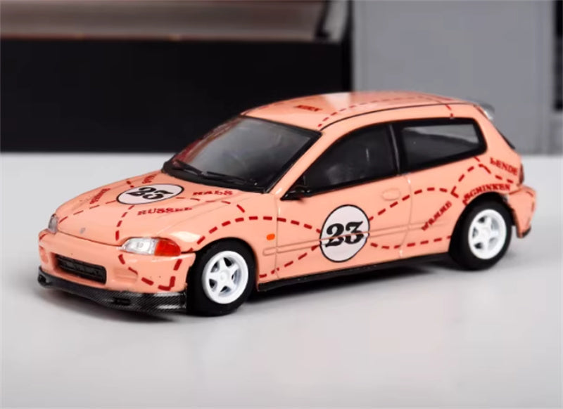 SW Honda Civic EG6 Pink Pig Coating 23# Limited Edition 500PCS ONLY 1:64 Car Pre-built Model view9