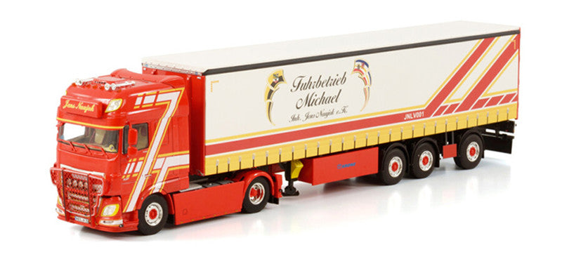 WSI DAF XF SUPER SPACE CAB MY2017 4X2 CURTAINSIDE TRAILER - 3 AXLE MICHAEL / NAUJOK 1:50 Truck Pre-built Model