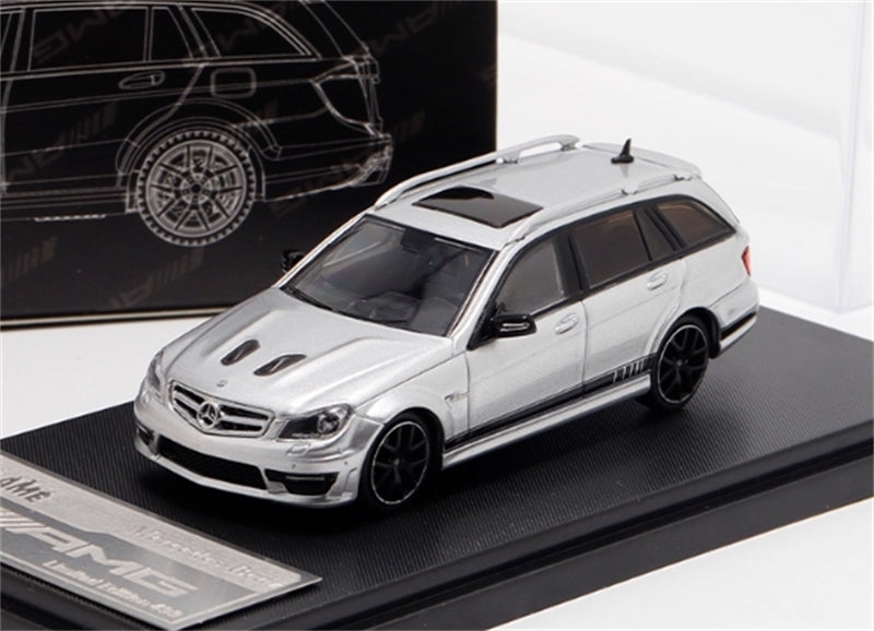 Flame Mercedes-Benz C63 AMG Edition 507 Wagon Silver Limited Edition 499PCS ONLY 1:64 car Pre-built Model view8