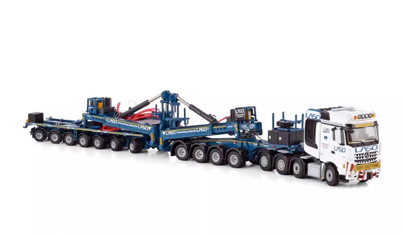 WSI MERCEDES BENZ AROCS MP4 SLT BIGSPACE 8X4 MEGA WINDMILL TRAILER - 7 AXLE + DOLLY - 4 AXLE LASO 1:50  DIECAST Truck Lorry
