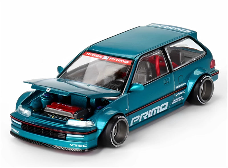 KaidoHouse x MiniGT Honda Civic (EF) Kaido Works V1 supercar blue-green 1:64 Car Pre-built Model view1