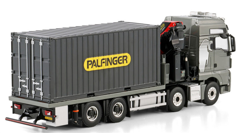 WSI MAN TGX XXL EURO 6C (FACELIFT) RIGED FLATBED TRUCK 8X4 WITH PALFINGER PK 480 TEC + 20FT CONTAINER Premium Line 1:50 Truck Pre-built Model