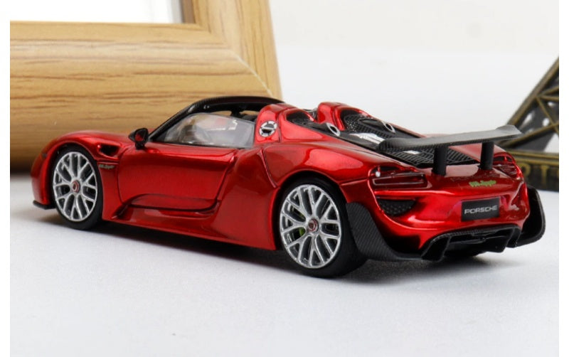 1:64 Porsche 918 Spyder Metallic Red TOP LUX Convertible DIECAST Car Model