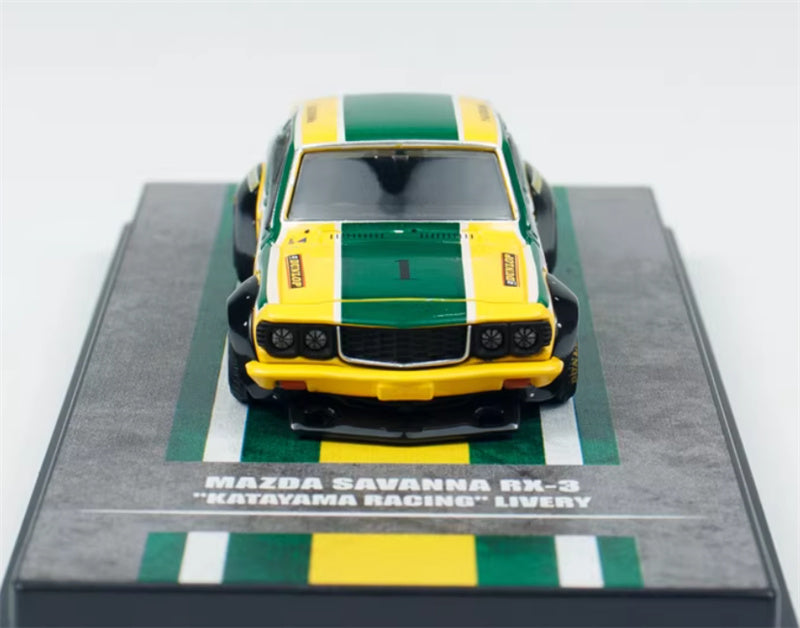 INNO64 MAZDA SAVANNA RX3 KATAYAMA Yellow # 1 1:64 car Pre-built Model view5