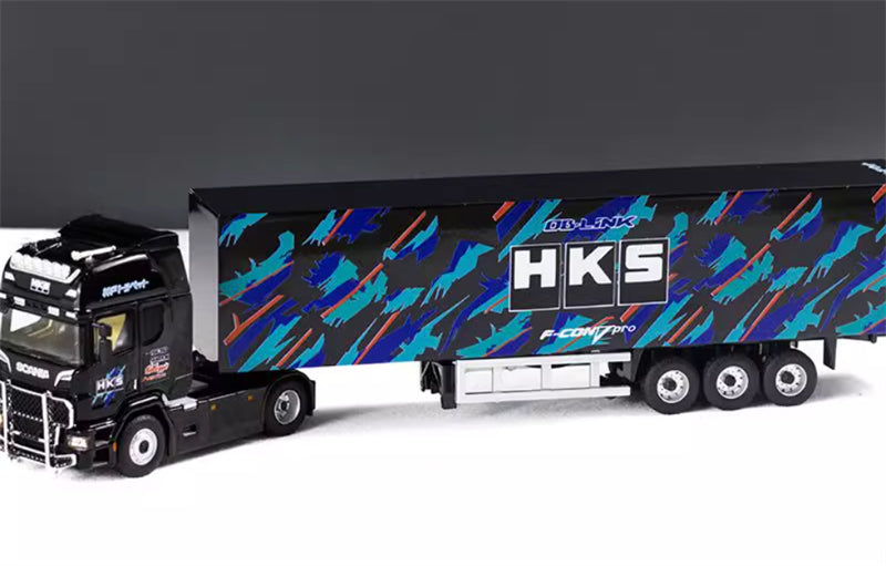 TIMEMICRO Scania Container Truck HKS w/ BMW M4 Car w/ VW Beetle Car w/ 2 Figures 1:64 Car Pre-built Model view5