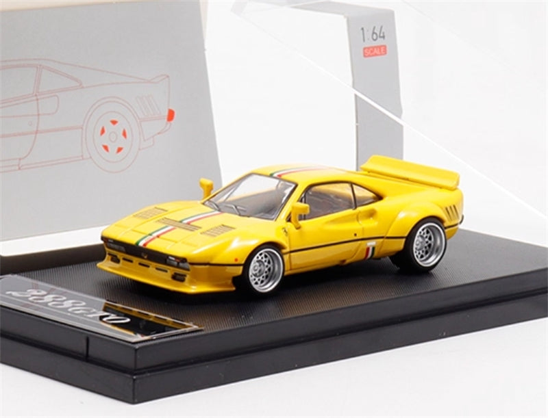 Hone Model Ferrari 288 GTO Yellow w/ Stripe Widebody 1:64 car Pre-built Model view7