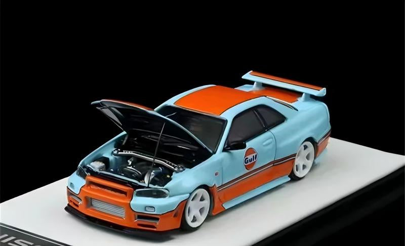 TimeMicro Nissan Skyline GT-R R34 Z-tune Gulf Livery Regular Version Limited Edition 999PCS ONLY 1:64 car Pre-built Model view1