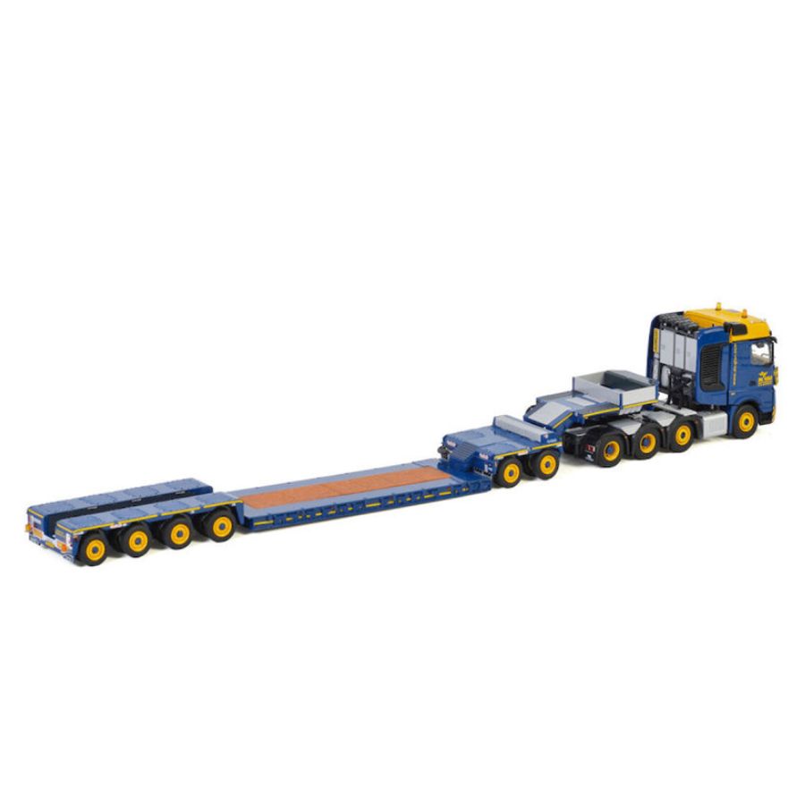 WSI MB ACTROS MP4 SLT BIG SPACE 8X4 LOW LOADER EURO-4 AXLE DOLLY-2 AXLE KRAANVERHUUR DE GIER BV 1/50 DIECAST Truck