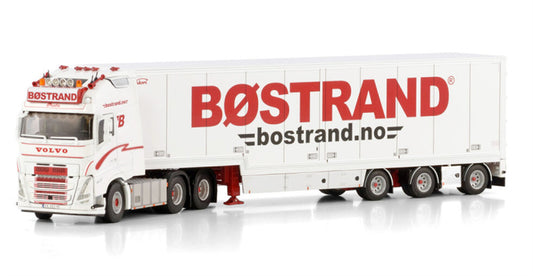 WSI VOLVO FH5 GLOBETROTTER XL 6X2 TAG AXLE BOX TRAILER - 3 AXLE BOSTRAND 1:50 Model