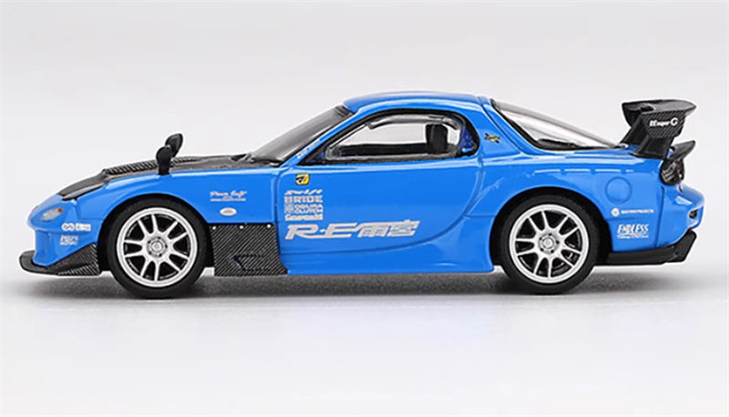 MINIGT Mazdza RX-7 RE-Amemiya 20B NA 3ROTOR-7 Ama-san GO Blue color box packaging 1:64 Car Pre-built Model view3