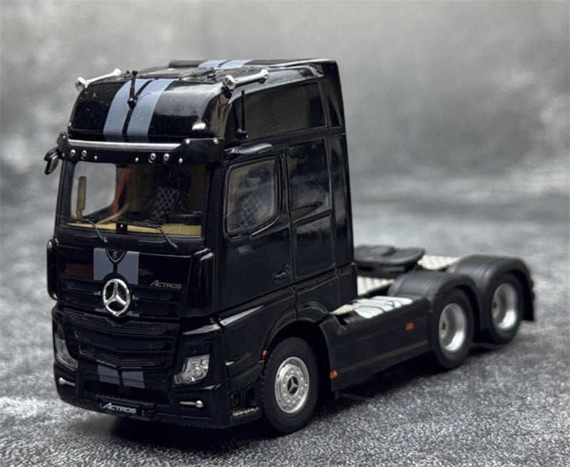 GCD Mercedes Benz Actros 3-Axle Gigaspace 6x2 Semi-trailer truck & scaleble Black LHD 1:64 Truck Pre-built Model view6